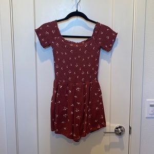 Burgundy Red Lottie Moss Floral Design Short Sleeve Romper